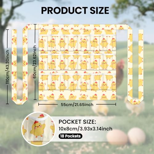 CUTHOLLOW Egg Collecting Apron for Adlut, Housewife, 18 Deep Pockets Hen Egg Gathering Holding Apron with Elastic Closures - style: Cartoon Chicken