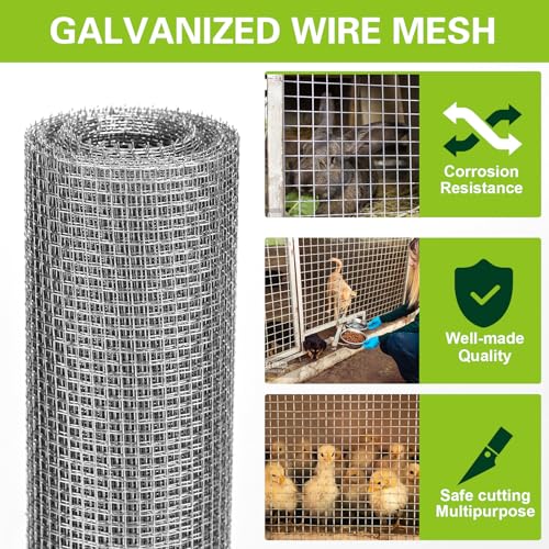 Hardware Cloth 16" x 20', 1/8" 27 Gauge Galvanized Wire Mesh Roll, Welded Metal Screen for Chicken Coops, Poultry Fencing, Animal Cages, Garden Barriers, DIY Craft Projects - size: 1/8" 27ga 16in x 20ft