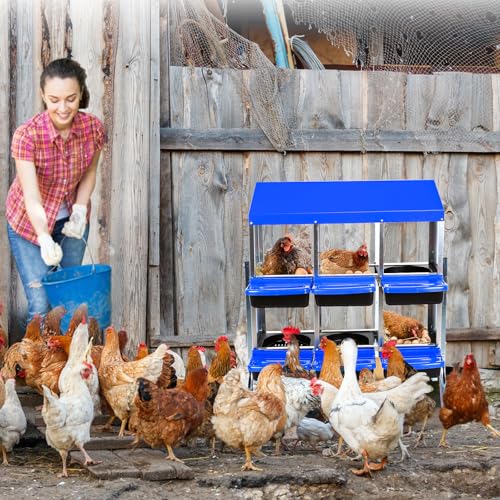 Chicken Nesting Box, 6-Hole Roll Away Egg Laying Box with Lid, Galvanized Steel Rustproof Design - Easy Egg Collection, Easy Clean with Bracket Legs, Blue - color: blue, size: 6 HOLES WITH LEGS