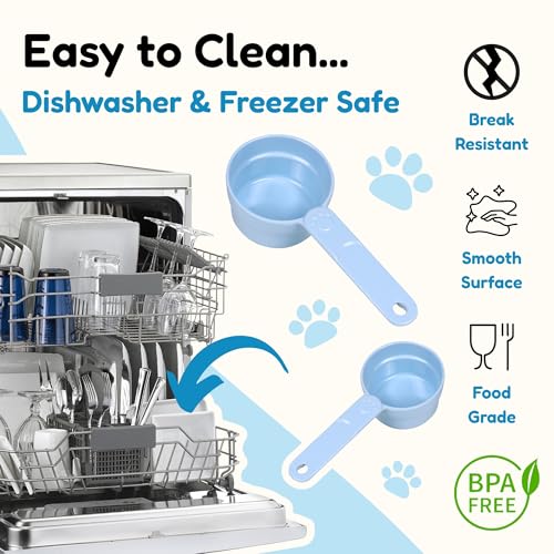 1/2 Cup Dog Food Scoop, Extra Long Handle Sturdy Melamine Pet Food Measuring Scoop with Clear Marking Lines, BPA-Free, Shatterproof, Dishwasher Safe (1, Blue, 1/2 Cup) - color: Blue, size: 1/2 Cup