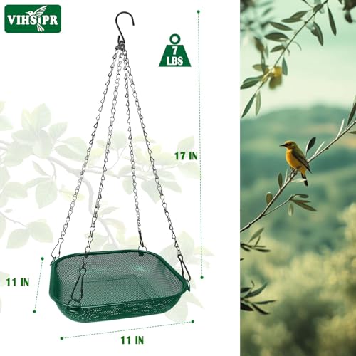 Hanging Platform Bird Feeder, 11 in Square, Green | Stainless Steel Mesh Seed Tray, Backyard & Patio, Outdoor Use - color: Green - Square