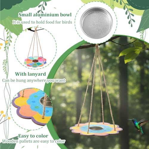 DoubleFill 24 Pack Bird Feeder Craft Kits for Kids Ages 3-8 Bird Feeder Craft Kits with Stainless Steel Bowls DIY Kids Crafts Wooden Art Painting Outdoor Bulk Toys for Children VBS Crafts