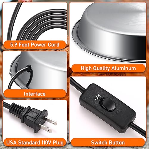 12 Inch Chicken Water Heater Base, 5 Gallons Poultry Drinker Heater Base with Thermostat and Power Cord, Automatic Electric Poultry Winter Deicer Heated Base for Plastic/Metal Chicken Waterer