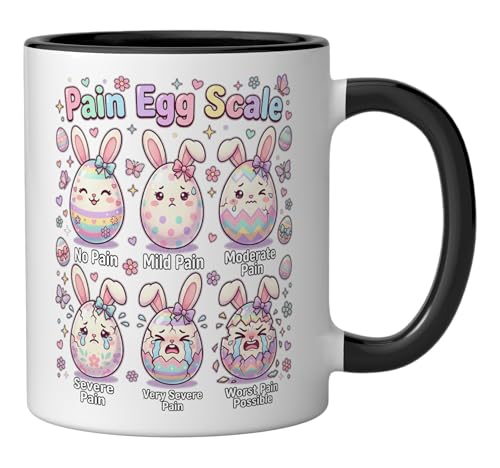 Cute Medical Bunny Egg Easter Nurse Pain Egg Scale Ceramic Mug, Black/White - color: Black/White