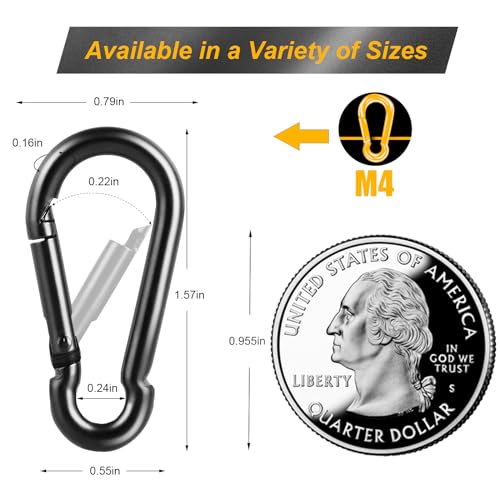 DELSWIN 12 Pcs Small Carabiner Clips Mini Carabiners, Black | 1.57 Inch Sping Snap Hooks Heavy Duty Quick Link for Keychain, Key Ring Clips, Bird Feeders, Dog Leash, 110 lbs - color: M4 (1.57Inch)-12Pcs