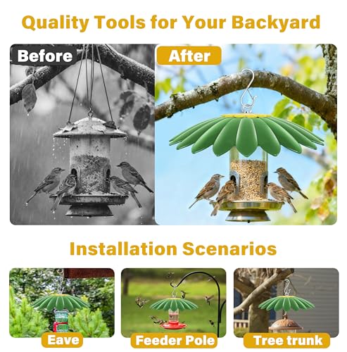 10.5 inch Hummingbird Feeder Shade Dome Cover,Rain Guard,Weather Guard for Bird Feeder, Umbrella Cover for Bird House for Outdoor,Squirrel Baffle,Flower Design(Green) - color: Green, size: 10.5'' / 1PCS