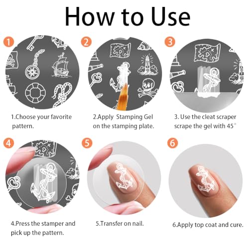 PH PandaHall 3pcs Nautical Treasure Nail Stamping Plate Anchor Lighthouse Nail Arts Stencils Pirate Nails Stamper Ocean Life Nail Image Plates for Ocean Lover Women Manicure Salon Design Print - style: Nautical Treasure