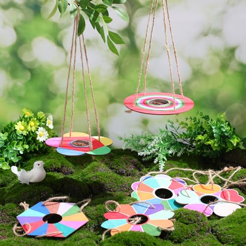 DoubleFill 24 Pcs Bird Feeder Craft Kits | for Kids Ages 3-8, Make Your Own Bird Feeders, Kids Art Crafts DIY, Wooden Art Painting Flock Feeders, for Outside DIY Crafts