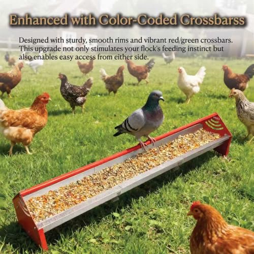 47" Chicken Trough Feeder - Galvanized Steel Feed Trough with Drainage Holes & Red Crossbar for Chicken, Duck, Turkey | Heavy Duty, Rust-Proof & Easy-Clean Design - color: Green