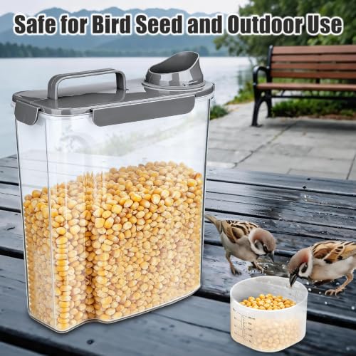 TIOVERY Dog Food Storage Container, 10 Lbs Airtight Pet Food Containers, Cat Food Container Dispenser Bin with Pouring Spout, Portable Handle & Measuring Cup for Dog Treats, Cat Kibble, Bird Feed Grey
