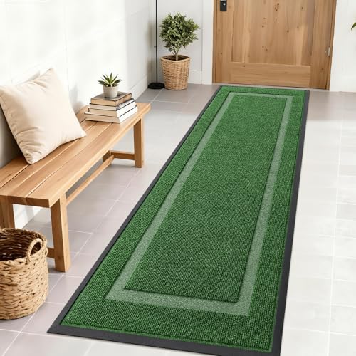 OLANLY Front Door Mat Outside 71x23, All-Season Heavy-Duty Rubber Doormat | Green, Absorbent, Stain and Fade Resistant, Waterproof Non-Slip Backing, Low-Profile Indoor Outdoor Floor Mat for Entryway - color: Green, size: 71" x 23"