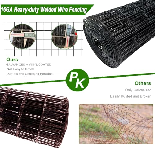 Welded Wire Fence 24inch x 50ft Roll,16 Gauge 2" x 3" Mesh Black | Rustproof Vinyl Coated Double-Layer Thick Wire, for Garden Fencing, Dog Fence, Chicken Wire Fencing, Yard & Pet Barrier