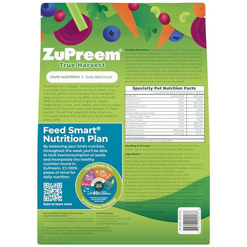 ZuPreem True Harvest Cockatiel & Conure Food, Uniform Bird Food, M, 10 lb | Bird Food Pellets, ZuPreem Natural Pellets, Cockatiels, Conures, Lovebirds, Quakers, Lorikeets, Medium Large Birds, USA - size: 10 Pound (Pack of 1)