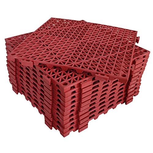 12 Pack Modular Interlocking Cushion 11.6" x 11.6" Rubber Mat Floor Tile Mats Drain Pool Patio Balcony Yard Pet Area Washer Pad(Red) - size: red
