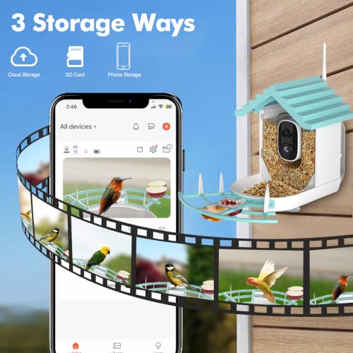 Smart Bird Feeder with Camera, Feeder with Wireless Camera | Ideal Gift for Bird Lover, Solar Powered, AI Recognition, Instant Notifications - color: Blue