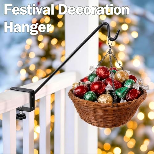 11 Inch Deck Railing Plant Hanger 2 PCS, Deck Hooks for Railing | Heavy Duty Solid Iron Shepherds Hook, For Deck Railing & Bird Feeders Outdoors, Stable Plant Hanger Bracket for Balcony,Porch - size: 11Inch -2PCS
