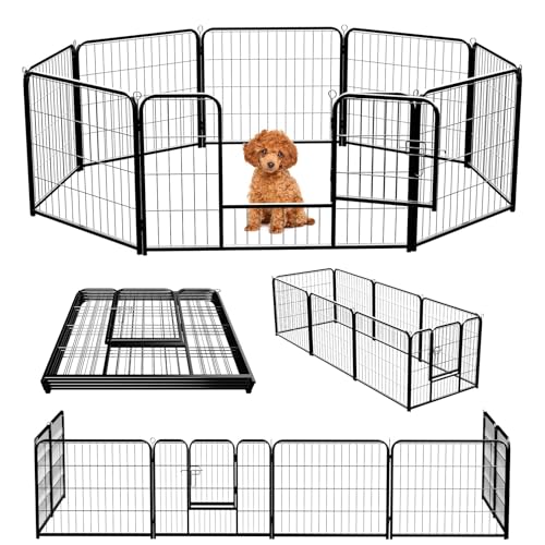 NEWBULIG Dog Playpen Indoor 24 Inch 8 Panels, Metal Outdoor Dog Fence Pen | Heavy Duty Metal Exercise Pen, Foldable Portable, RV Camping, Yard Garden, Small Dogs Pet Pen - color: Jet Black, size: 24IN