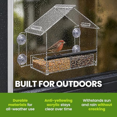 Window Bird Feeder with Strong Suction Cups, Clear Acrylic Window Mounted Bird Feeder, Removable Sliding Tray, Weather-Resistant, Durable, Squirrel-Resistant, Home Style - size: Home