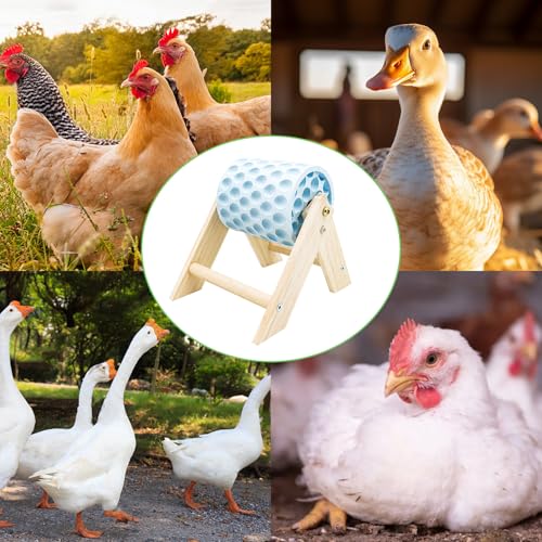 Chicken Coop Accessories, Beak Grinding Calcium Stone with Wooden Stand, Enrichment Toys for Hens, Ducks, Geese, Turkeys, Poultry, Blue - color: Blue