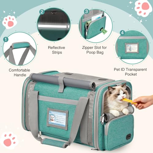 Cat Carrier Airline Approved Privacy Portable Top Load Pet Travel Bag | Soft Sided Pet Carriers for Small Cats Dogs Puppy up to 16 Lbs,Collapsible,Zipper Lock,Luggage Sleeve,2 Storage,Washable - color: Lake Green