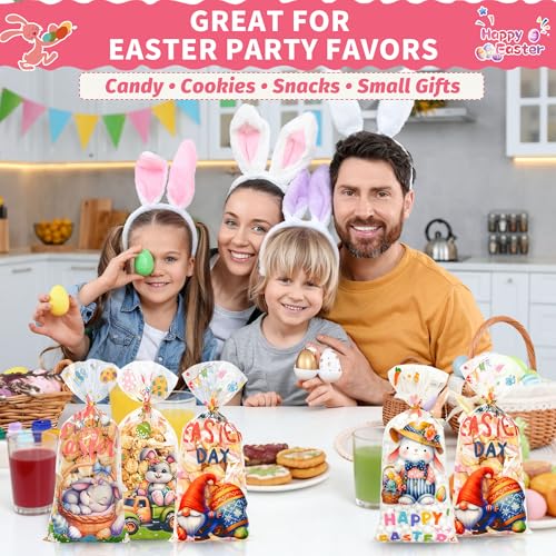 Soarvita 50 Pack Easter Treat Bags, Clear Easter Cellophane Bags with Ties for Candy Goodie Cookies Gift Wrapping, 2.8 Mil Thick Plastic Goodie Bags for Easter Egg Hunt, Party Favors, Classroom Gifts - color: Easter-50pcs