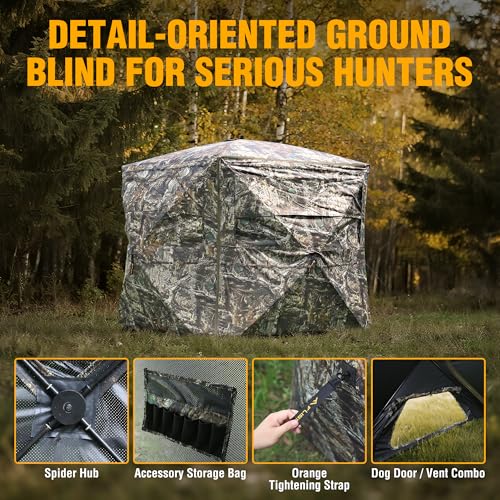 FLISSA Hunting Blind & Hunting Chair Bundle, Pop-Up Camouflage Deer Blind with Portable Folding Hunting Chair for Deer, Turkey & Ground Hunting