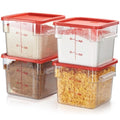4 Pack Food Storage Container with Red Lid - NSF Commercial Grade in 6.0 Qt - Square, Clear, Polycarbonate - color: 6.0 Qt 4-Pack(Red Lids)