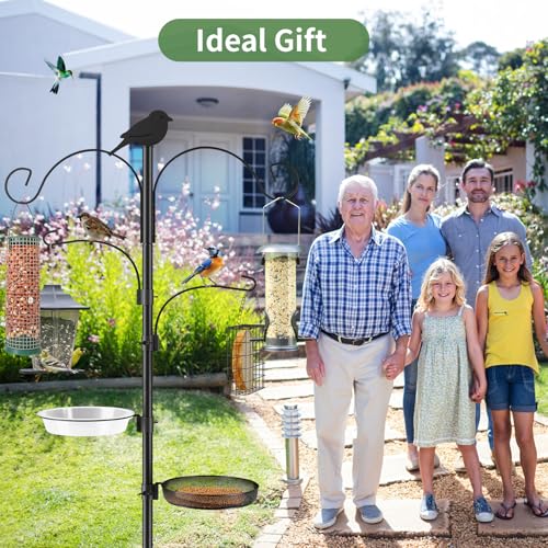 Bird Feeder Pole, 91in 4 Hook Bird Feeding Station Kit with Adjustable Shepherds Hooks, Birds Feeder for Outdoors with Pole 5 Prongs Base Attracting Wild Birds (ATR Deco, Black 91in) - color: Black, style: atr deco