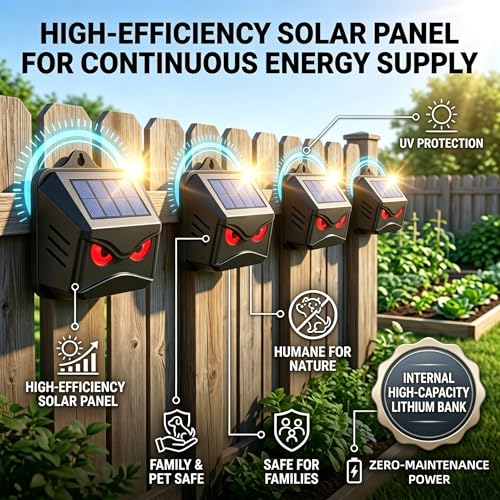 4Pack Upgraded Solar Predator Eyes Animal Repellent Outdoor Red LED Predator Light Deterrent for Deer, Coyote, Fox, Raccoon, Skunk, Night Sentry for Chicken Coop, Garden, Yard & Farm Protection