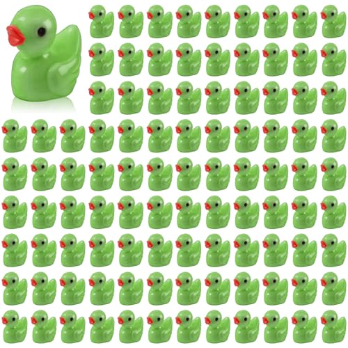 100 Pcs Mini Resin Ducks Tiny Ducks Miniature Duckies Bulk Figures for Garden Micro Landscape Home Prank Game Micro Landscape Aquarium Dollhouse Ornament DIY Handmade School (Green) - color: Green