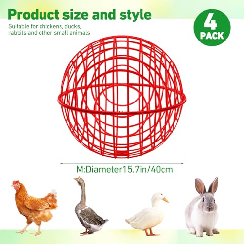 Leinuosen 4 Pack Chicken Ball Cage Movable Mesh Rabbit Coops Plastic Detachable Rolling Safety Hutch Prevents Dog Bites Horse Trampling for Bird Duck Outdoor(Red) - color: Red