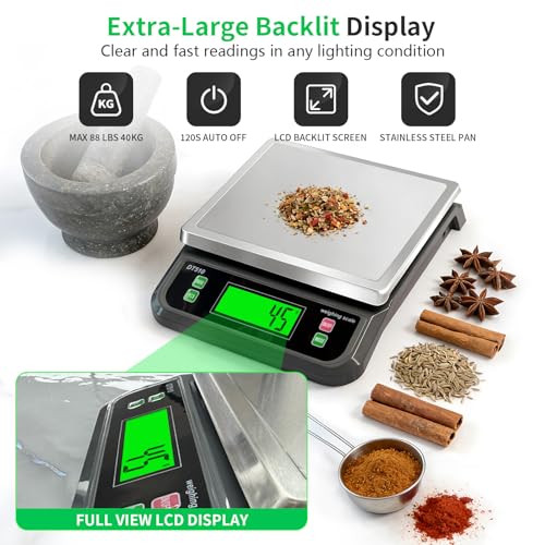 Large Digital Kitchen Scale40kg Stainless Stee with 6 Unit Tare PCS Funtion | Food Scales 88lbs with LCD Display for Baking, Bread, Cooking, Meat, Vegetables, Farm with Adapter Grey - color: Grey-40kg, size: Grey-40kg