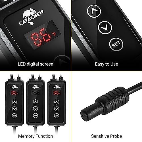 Dimming Thermostat Reptile, Thermostat for Reptile Heat Lamp Mats Bulbs, PID Temperature Controller for Reptile Amphibian Habistat, Memory Function, LED Digital Screen, Sensitive Probe, 300W