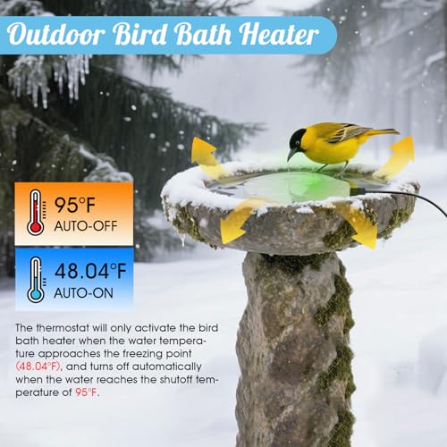 Bird Bath Heater, Upgraded 100W De-Icer Submersible Bird Bath Heaters for Outdoors in Winter, Chicken Water Heater for Winter, Thermostatic Control w/LED Indicator, 5.9 Ft Cord (White-1Pack) - color: White-1Pack