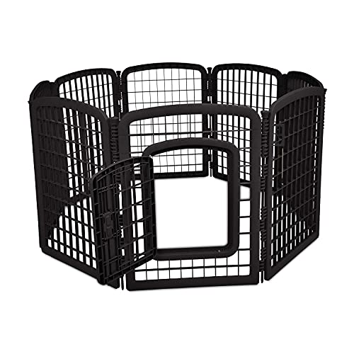 Amazon Basics 8-Panel Octagonal Plastic Dog Playpen, Portable Indoor/Outdoor Pet Fence with Gate, Exercise Pen for Puppies and Small Animals, 34 inches, Black - color: Black, size: 34-Inch