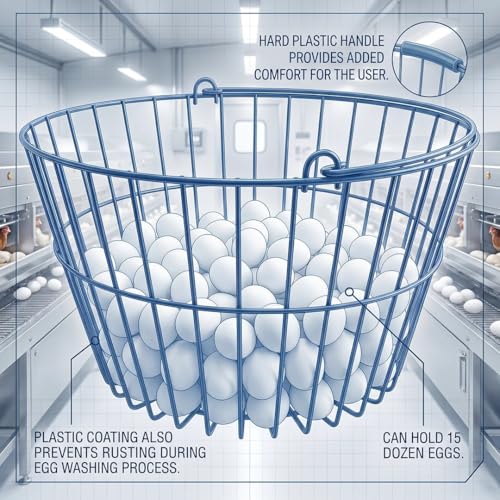 Large Plastic-Coated Egg Basket – 15-Dozen Capacity | Gentle Protection for Fresh Eggs, Rust-Resistant Design, Professional Farm Collection Carrier