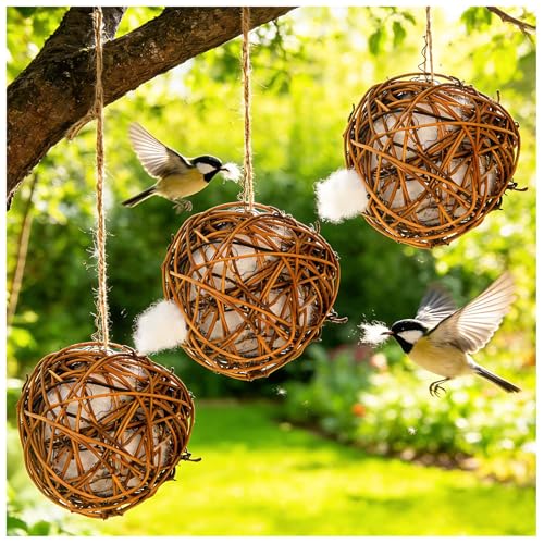 Bird Nesting Material, Hummingbird Nesters Natural Nesting Material Holder for Wild Birds, Gifts for Bird Lovers (3 Balls)