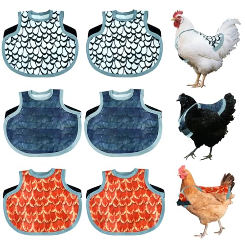 6 Pcs Chicken Saddles for Hens, Adjustable Chicken Apron Back Protector for Hens Back Feather Protection, Waterproof Chicken Back Protector for Poultry, Fits Small to Medium Hens