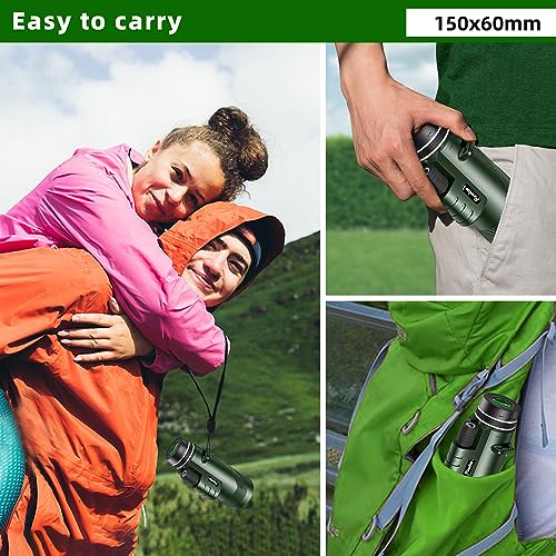 40X60 Monocular Telescope with Smartphone Holder& Tripod, High Power Nitrogen-Filled Monocular for Adults with BAK4 Prism & FMC Lens, HD Monocular Scope for Birdwatching Hiking Concert Travelling - color: Dark Green