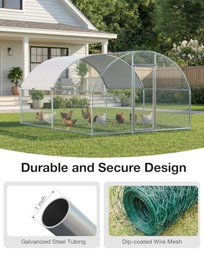 Esright Metal Chicken Coop Run, 13x10 Ft, Dome Roof | Rust-Resistant Galvanized Steel Tube with Wire Mesh, 420D Oxford Fabric Waterproof Cover - size: 156.0"L x 120.0"W x 76.8"H