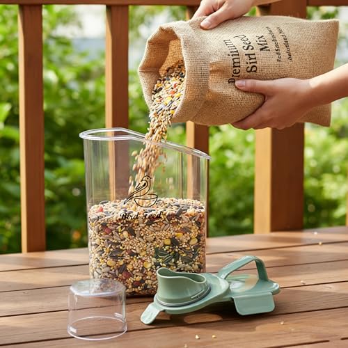 Bird Seed Storage Container Portable-3 Qt/2.8 L Clear Bird Food Container with Spout,Airtight Wild Bird Seed Dispenser for Storing Sunflower Seed|Squirrel proof|BPA Free-Green - color: Green