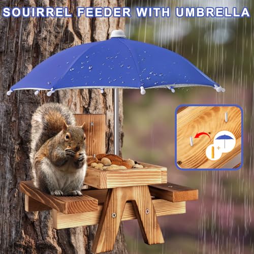 Gnodary Squirrel Feeder with Umbrella, Squirrel Feeders for Outside, Squirrel Picnic Table Feeder - Chipmunk Feeder Hold Corn, Corn Cob, Peanuts (Blue) - color: Blue