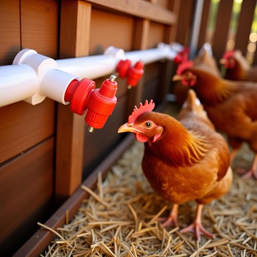 10Pcs Red Automatic Poultry Easy Installation Watering Nipples Chicken Drinkers, Easy to Clean and Store Chicken Waterer Nipples, Poultry Feeding and Watering Supplies, Poultry Fountains and Waterers
