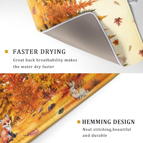 Autumn Forest Dish Drying Mat - Welcome Fall Fox Drying Pad for Counter Wildlife Dish Drainer Mat Cabin Animal Kitchen Accessories 18 X 24 Inch - color: Autumn Forest Yellow, size: 24" x 18"