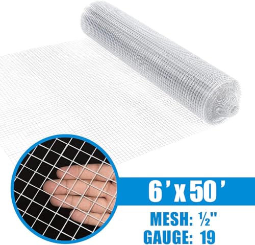 Fencer Wire 19 Gauge Hardware Cloth Metal Wire Mesh 1/2" x 1/2", Galvanized Welded Cage Wire Poultry Netting Square Chicken Snake Fencing Gopher Fence (6 ft. x 50 ft.) - size: 6x50 Feet