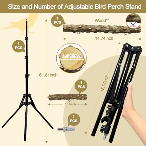 3-Layer 16-63 Inch Height Adjustable Bird Perch Pepper Wood Birds Training Perch Stand Parakeet Perches Indoor and Outdoor Parrot Stands for Small to Medium Bird - size: Three-tier floor stand