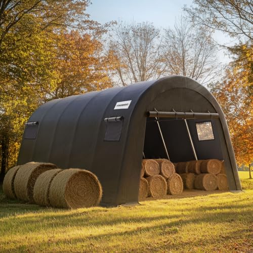 KING BIRD 12' x 20' Round Carport Heavy Duty with Roll-up Ventilated Windows for SUV, Full-Size Truck and Boat, Car Canopy Outdoor Boat Shelter with Reinforced Ground Bars - size: 12'X20’