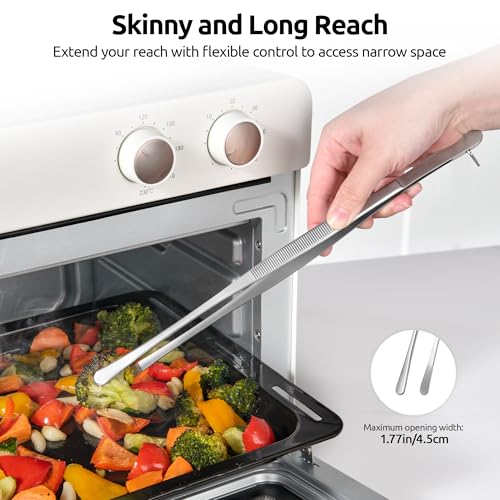 600ºF Heat Resistant Silicone Turners: U-Taste 13.6in Long Solid & Slotted Kitchen Spatula Flipper (Red, 2PCS) and 8"+10"+12" Kitchen Cooking Tweezer: 18/8 Stainless Steel, Round Tip