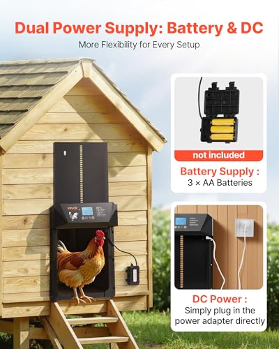 VEVOR Automatic Chicken Coop Door, DC & Battery Powered Chicken Door with LCD Display, Light Sensor, Timer & Manual Setting, Anti-Pinch Security, Durable Aluminum Alloy, Chick Run Gate Opener for Farm - color: Black, size: 15.9"L x 13.0"W x 3.4"H