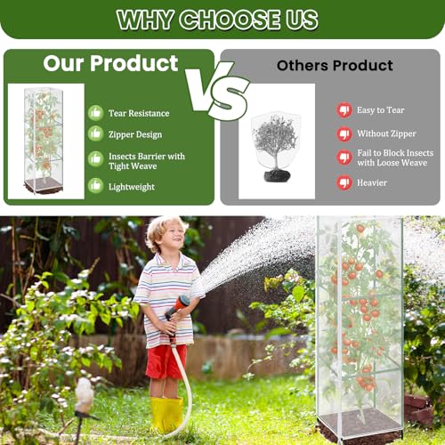 3 Pcs Garden Bird Net Cover for Square Tomato Cage, 59"x17.7" Insect Bird Barrier Tomato Cage Net with Zipper & Drawstring, Tomato Netting Protection Cover for Protecting,Cucumber from Birds, Insects